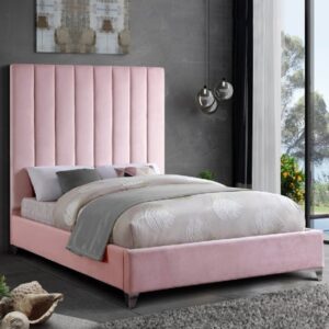 Aerostone Plush Velvet Upholstered Double Bed In Pink