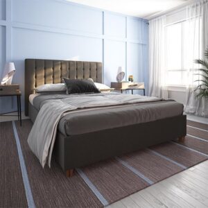 Edeline Linen Fabric Double Bed In Grey