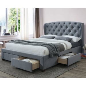 Hope Velvet Upholstered Storage King Size Bed In Grey