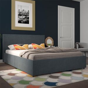 Karik Linen Fabric Double Bed With 4 Drawers In Navy