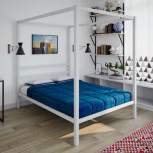Mursley Modern Metal Canopy Double Bed In White