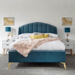 Pulford Velvet End Lift Storage King Size Bed In Teal