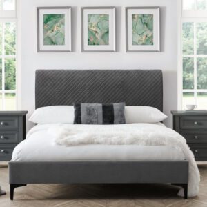 Sabine Quilted Velvet Double Bed In Grey