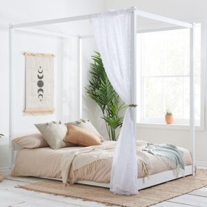 Darwin Four Poster Pine Wood King Size Bed In White