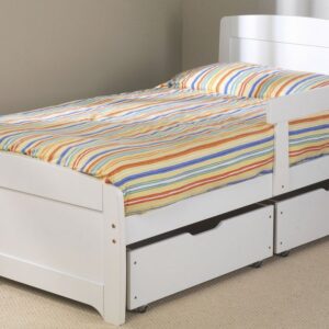 Friendship Mill Wooden Rainbow Kids Bed, Single, 2 Side Drawers, White, Matching Guard Rail