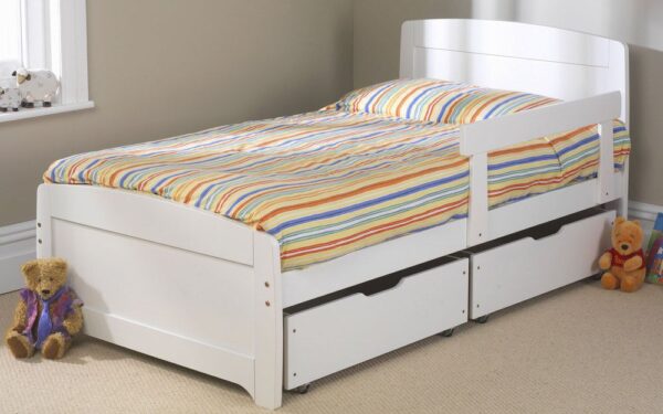 Friendship Mill Wooden Rainbow Kids Bed, Single Short, 2 Side Drawers, Pink, Matching Guard Rail