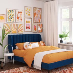 Novo Annie Fabric Bed Frame, King Size, Blue Velvet