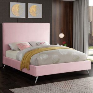 Jonesboro Plush Velvet Upholstered Super King Size Bed In Pink