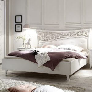 Solar Wooden Super King Size Bed In Serigraphed White