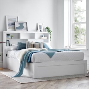 Akron Wooden Ottoman Storage Double Bed In White