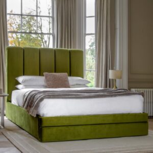 Dublin Velvet Double Bed With 2 Drawers In Olive