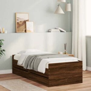 Leuven Wooden Single Bed With Drawers In Brown Oak