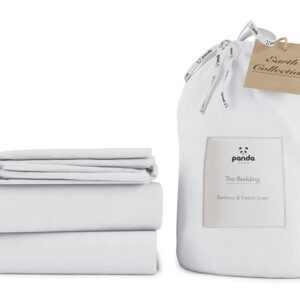 Panda Bamboo and French Linen Bedding Set, King Size, Coconut White